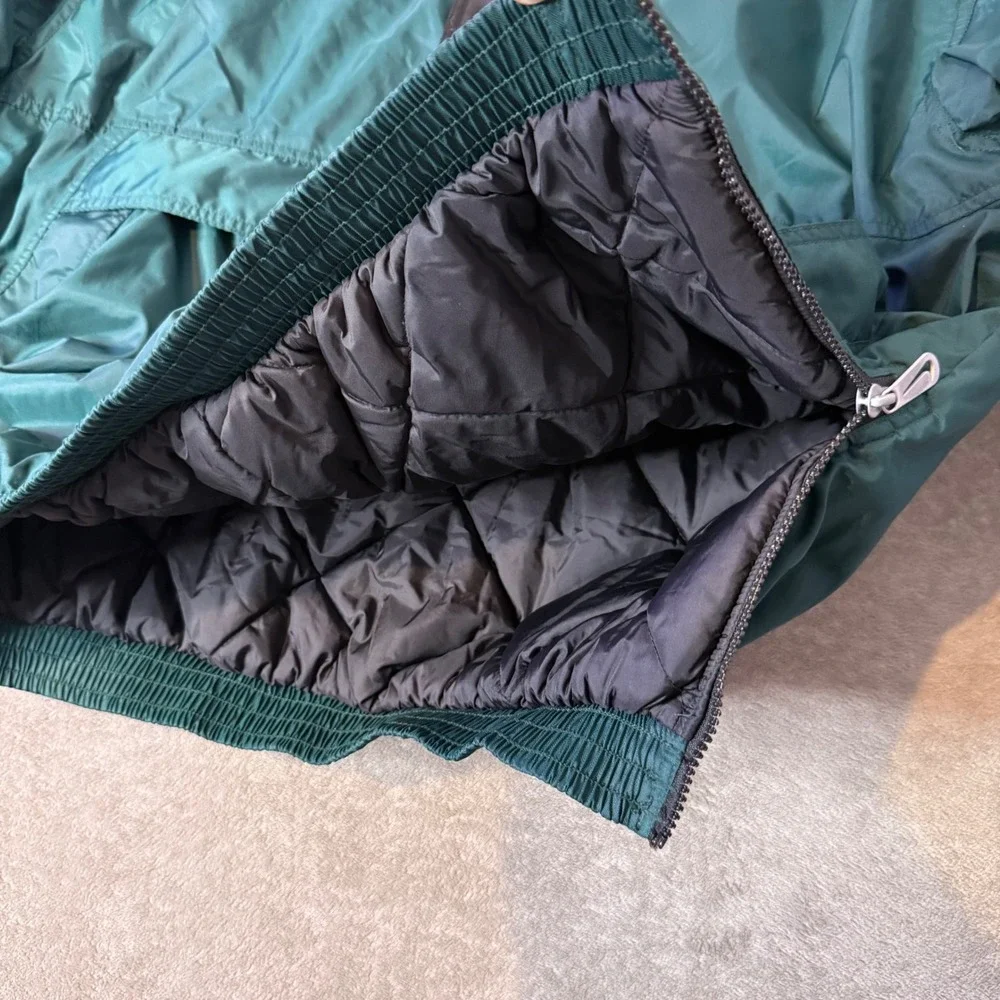 VTG Nike 90s Anorak Jacket Green Black Big Swoosh Quilted‎ L Pullover Kangaroo